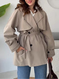 2025 Women's Long-Sleeved Solid Color Tie Button Stormcoat