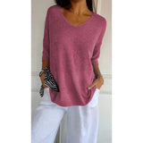 Knitted Casual Sweater Basic Thin V-Neck Seven-Sleeve Solid Female Bottoming Shirt Ice Cream Color
