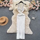 Ins Women's Summer New Sexy Kinesith Heart-Scuttered Fashion Two-Pin Knitted Dress
