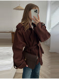 Casual Pure Color Belt Short Jacket 2025 Spring And Autumn New Jacket
