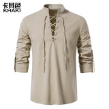 2025 Men's New Men's Cotton Henley Shirt Long Sleeve Hipple Leisure Beach Ripple Ragged Sweater