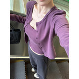 Korean Purple Gentle Short Sling Vest Set Of Women's Spring Slimming Inside The Hot Knitted Open Shirt