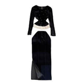 French Gold Velvet Set Women's Bottom Shirt 2025 New Women's Winter Long-Sleeved Top Two Sets 0415
