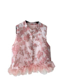 New Chinese Style High-End Heavy Industry Embroidered Sleeveless Tops Women Summer Three-Dimensional Lotus Edge Splicing Open