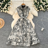 2025 New Women's High-End Elegant Dress Women's Collar Sleeveless Single Buckle Ink Painting