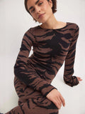 2025 New Women's Fashion Elegant Round-Collar Knitted Long Dress Leopard Dress Dress Dress