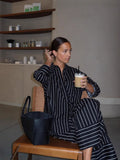 Middle Eastern Women's OL Elegant Wind Button Striped Broad Leg Trousers Set Commuting 2025 New