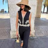 New Station 2025 Summer New Designer Small Embroidered Vest Trousers Two-Piece Set