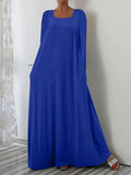 Summer New Long Dress Casual Loose Long Sleeve Solid Color Collar Dress