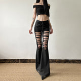 2025 New Women's Hottie Fashion Crack Hollow Design Bow Tie Strap To Repair Micro-Trumpet Pants