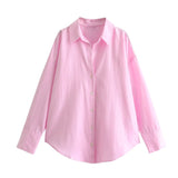Autumn New Women's Simple Fashion Casual Loose Collar Single Buckle Long-Sleeved Shirt Top