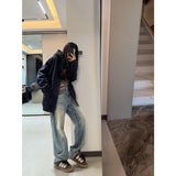Vintage Blue Hole Wide Leg Jeans Women's Spring 2025 New Design Feeling Loose Straight Trousers