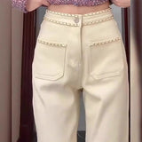 Korean Design High-Waisted Narrow Version Of Straight Jeans Women Autumn And Winter Plus Velvet Warm Thin Trousers
