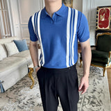 Knitted Striped Sleeves Loose Men's Summer Niche Retro-Tight Brand Casual Clip T-Shirt Men