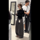 Early Autumn New Lazy Style Slanted Shoulder Long Sleeve Top With Loose Feeling Wide Leg Trousers Set