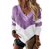 Sweater 2025 New Colored Knitted Shirt Women's Autumn Winter Leopard Tard New V-Necked Sweater