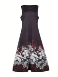 Wish Sleeveless Dress Female Positioning Print Dress Bohemian Retro Long Dress
