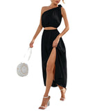 2025 Women's Fashion Slanted Shoulder Bow Set Open Large Pendulum Dress Two Sets Of Women