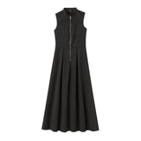 Spring 2025 New Women's Dress French Design Round Neckless Sleeveless Commuting Temperament Fan Flute Dress