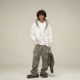 Direct Selling Vintage Fur Collar Couple Hooded Zip Open-Air Jacket Oversize Design Niche Coat