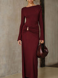 2025 New Women's Fashion Temperament Wine Red Dress Metal Accessories Dress