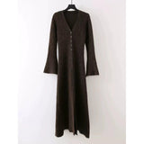Korean Ins Design Long Sleeve V-Neck Knitted Dress Woman