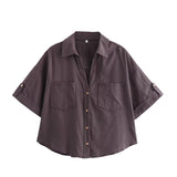 2025 Spring And Summer New Women's Fashion Casual Collar Striped Wide-Sleeved Shirt