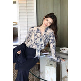 Old Money Style High-End Feel Expensive Wear Retro Broken Flowers With Shirt Top High Waist Skirt