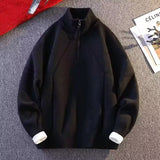 Autumn And Winter Wearing Black Ash Splicing Colliding College Style Cardigan Sweater Over The Couple Niche Oversize Knitwear Shirt