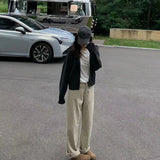 French Gentle Wind Black Zipper Sweater Autumn And Winter New Small Broad Leg Pants Two Sets
