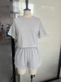 2025 Spring And Summer Knitted Striped Pajamas Loose Short-Sleeved Shorts Set Fashion Outside Wearing Home Clothes Women