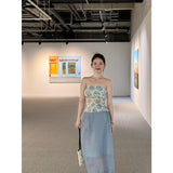 French Retro Print Tset Coat Woman 2025 Summer Pure Temperament Holiday High Waist Half-Dress Skirt Set