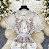 French Court Feng Sleeve Lace Dress Hollow Hook Butterfly Tie Sling Temperament Elegant Dress