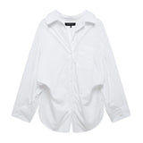 Striped Printed Silk Shirt 2025 Spring And Summer Folding V-Neck Long Sleeve Single-Cranment Loose Top Woman