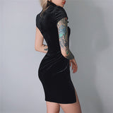 2025 Autumn Women's New Fashion Velvet Short Cheongsam Skirt Under The Fork Bag Hip Dress