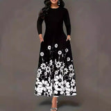 New Fashion Long-Sleeved Print Loose Round Collar Simple Temperament Dress In Autumn 2025