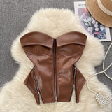 Vintage Locomotive Pure Hot Girl Breast Vest Autumn Zipper Short Design Sense Niche Beautiful Blouse Tide