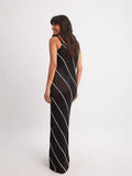 New Women's Fashion Elegant Crochet Sling Dress V-Neck Striped Sexy Wisted Dress