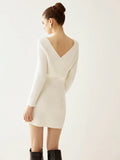2025 New Women's Fashion Temperament Cross V-Neck Bat Pack Hip Knitted Dress