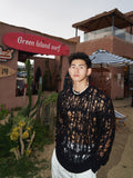 Lazy And Lonely Wind Hollow Knitted Shirt Male Sense Perspective Loose Long-Sleeved Net Eyes Twilight Twilight Tearing Up Fashion Clothes