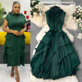 Elegant Three-Home Folded Dress Dress Wooden Ear Long Heavy Industry Pressure Folds High-End Exquisite Dress Woman