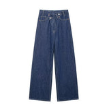 Autumn 2025 New Women's Asymmetrical Double-Legged High-Waisted Denim Straight Trousers