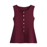 92 Gold Knitted Vest Shirt 10 Women's 041 Simple Single Buckle Fashion
