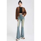 Water Wash Light Blue High Waist Slim Slim Skinny Micro-Tipped Jeans New Velvet Thick Horseshoe Trousers