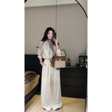 Korean 2025 Light Luxury A Complete Set Of Female White Thin Shirt Top Small Straight Tube Drag Flooring Casual Pants Set