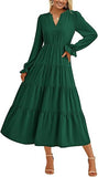 2025 Autumn Long Dress Long Sleeve V-Neck Layered Lotle Leaves By The A-Line Cocktail Party