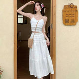 French Gentle Wind Skirt Woman's New High-Waisted Hanging Cake Skirt Temperament Long Skirt Sling Vest Set