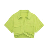 Summer 2025 Color Elastic New Women's Knot Short Shirt Linen Blend