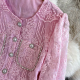 Exquisite Two Sets Of Femininity Famous Lady Light Luxury Thin Lace Embroidery Nail Studded Dress Skirt 0415