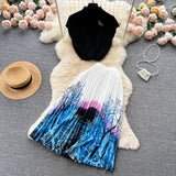Vintage Elegant Style Suit Women's Summer High-End Design Sense Niche Sleeveless Shirt Top + Two-Piece Dress